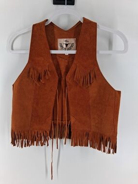 Kids Rust Brown Leather Fringe Vest